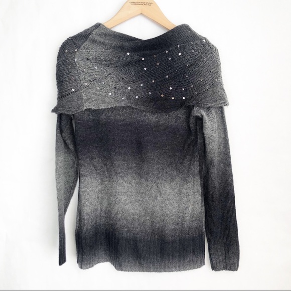 NWT NY&Co Ombré Cowl Sequin Sweater Grey Black - Picture 3 of 6